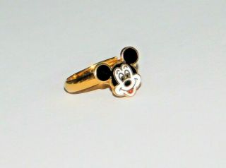 Vintage Disney Mickey Mouse Face Adjustable Ring Gold Tone Enamel Head Ears