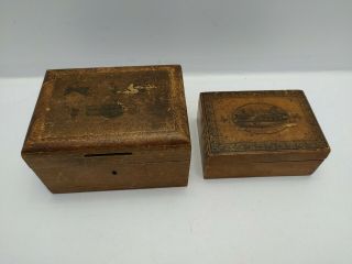 Vintage Wooden Box X 2 - 1 X Windsor Castle 1 X Lidded Money Box - Pre - Owned
