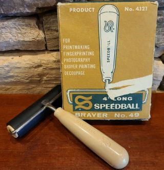 Vtg Brayer Speedball No 49 Hard Rubber Roller 4 Inch Long Product 4121 W/ Box