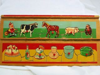Vintage Simplex 11 Piece Wooden Puzzle Farm Animals Birthday Cake Bucket Etc.
