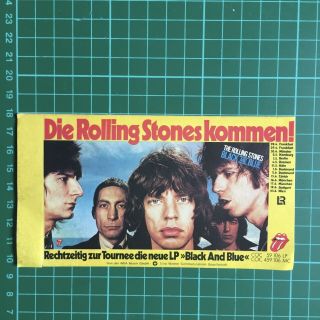 Rolling Stones Black And Blue 1976 Tour Germany Vintage Unpeeled Sticker