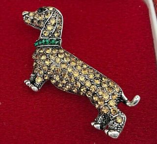 Vintage Style Crystal Sausage Dog Dachshund Brooch Pendant Shawl Pin Jewellery