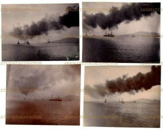 Old Chinese Photographs British Naval Fleet Chefoo Harbour China Vintage 1898