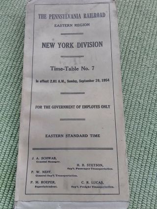 Vintage American Railway Timetable - The Pennsylvania Railroad - York - 1954