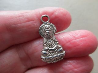 Vintage Pretty Silver Tone Praying Indian Buddha Double Sided Fob Charm Pendant