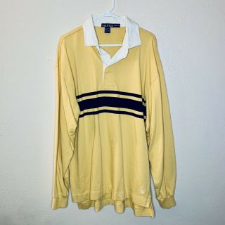 Vintage Nautica Polo Shirt Mens 2xl Xxl Yellow Long Sleeve Rugby Striped