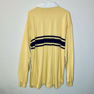 Vintage Nautica Polo Shirt Mens 2XL XXL Yellow Long Sleeve Rugby Striped 2