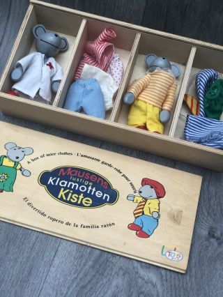 Vintage Mouse Dress Up Game Wooden Figures Mausens Lustige Klamotten Kiste