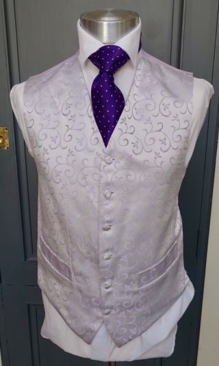 Mens Vintage Waistcoat Lilac Woven Pattern Wedding Formal Evening Prom