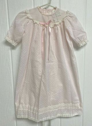 Ic By Isaacson Carrico Vintage Baby Dress Baptism Pink White Size 0 - 12 Months
