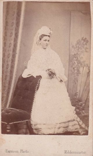 E Harrison Kidderminster portrait bride Victorian Antique CDV Carte de Visite 2