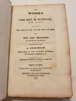 1833 The Of Reverend Henry Scougal Life Of God In The Soul Of Man