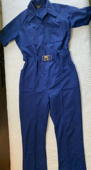 Vintage Customode Perma - Press Blue Short Sleeve Coveralls Belt Zip Men Medium