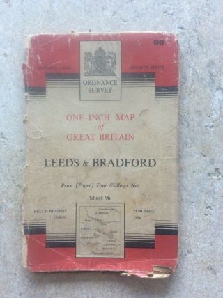 Leeds & Bradford 1954 Map Vintage Os Ordnance Survey Map 1 Inch To 1 Mile