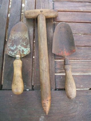 2 Gardeners Vintage Trowels,  And A Dibber