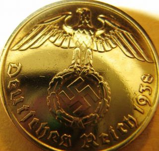 Old Germany 10 Reichspfennig 1938 - Gold Coloured - Coin Iii Reich - Wwii - Vintage - Rare