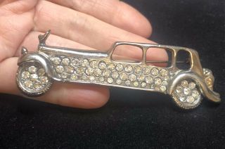Vintage Jewellery Stunning Signed Large Rolls Royce Limousine Car Crystal Brooch