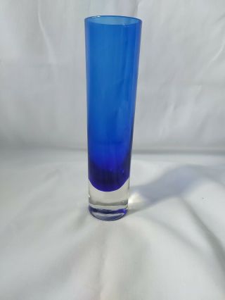 Vintage Cobalt Blue Heavy Base Vase Art Glass 18.  5cm