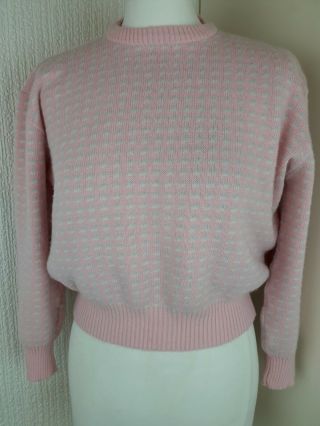 Vintage 80s Pink Geometric Cropped Knitted Jumper Size M Made In Italy