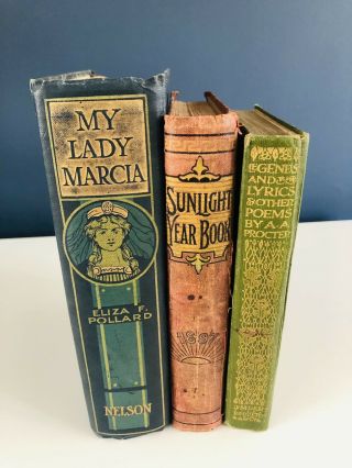 3 X Antique Vintage Victorian Edwardian Art Nouveau Hardback Books Decorative