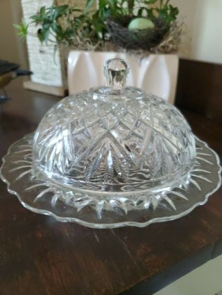 Vintage Glass Covered Round Butter Dish With Lid