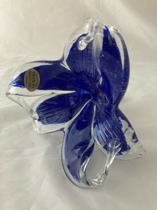 Vintage Large Cobalt Blue Murano Hand Blown Flower Head.  With Label.  Lily