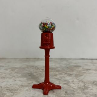 Miniature 3 " Vintage Bubble Gum Ball Machine Red Metal Base Glass Top 3 In.  Tall