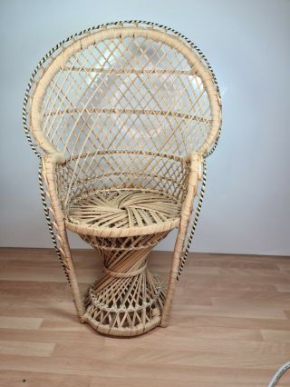 Vintage Peacock Chair Small Twist Base Wicker Rattan Doll Plant Stand Boho