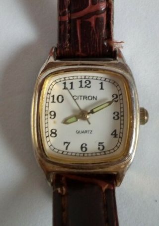 Vintage Citron Quartz Brown Leather Strapped Watch