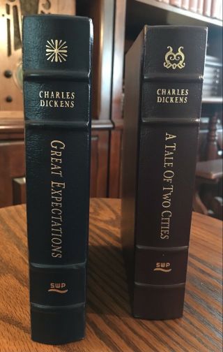 Charles Dickens 2 - Book Leather Set 1998 Great Expectations Tale Of Two Cities