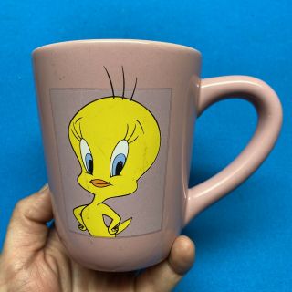 Vintage 4.  5” Tweety Bird Pink Mug Warner Bros Studio Store 1998 Coffee Cup