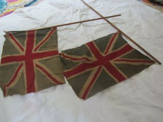 2 X Vintage Hand Held Flag Ensign Union Jack British Made