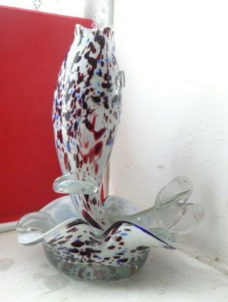 Murano Glass Vintage Multi Coloured Fish Vase / Ash Tray Ornament