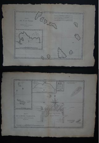 1788 Bonne Desmarest Atlas 2 X Maps Of Cape Verde - Santa Cruz Islands