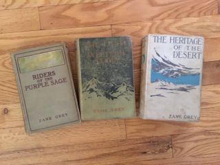 3 First Edition Zane Grey Novels - Riders Of The Purple Sage,  Western Stars,  Etc