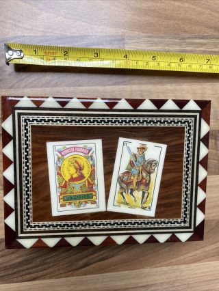 Vintage Playing Cards Box Inlaid Wood Lopez Morilla Marquetry Spanish Cards