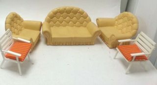 Vintage Sindy Doll Sofa & Arm Chairs Moulded Vinyl,  2 Garden Chairs 492