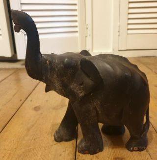 Vintage African Ebony Wood Carved Elephant
