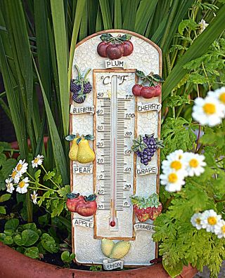 Vintage Thermometer Fruit Design Wall Hanging Shabby Chic Country Style 27 " H