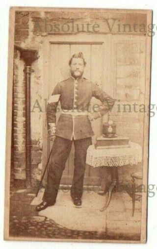 Military Cdv Photograph Sergeant In Uniform & Hat With Badge Vintage C.  1880