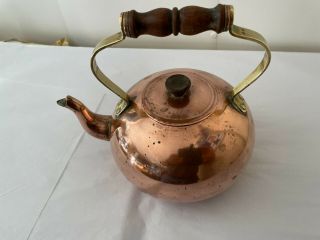 Vintage Copper Tea Pot /kettle With Brass And Wooden Handle.  Tagus Portugal R.  55