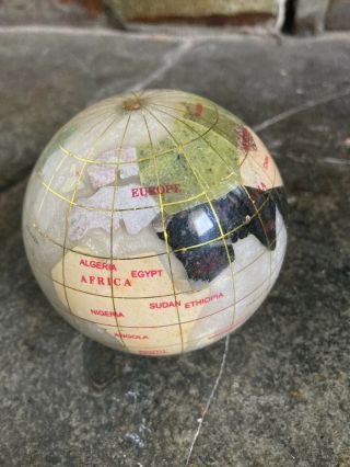 Vintage Semi Precious Stone Globe Paperweigh