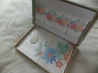Vintage Irish Art Silk Hand Painted Table Cloth & Napkin Set Boxed