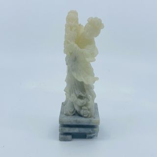 Chinese Vintage Carved White Hardstone Figure Of Guan Yin On Grey Stone Base