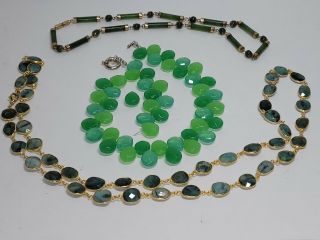 3 Necklaces - All Jade - Gold Filled - Vintage - Asian - 16in - 18in - 32in - Nr