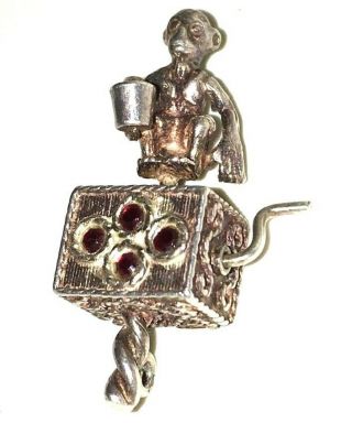 Vintage Sterling Silver Articulated Organ Grinder Monkey Charm Pendant Nuvo