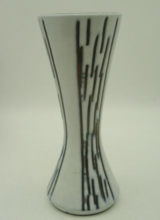 Vintage 50s White And Black Pottery Vase Steuler With Sgrafitto Pattern