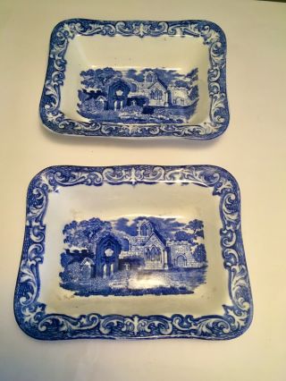 Pair Vintage Double Shredded Wheat Dishes By George Jones Blue Abbey Ware