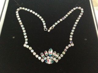 Vintage Rainbow Iris Crystal Lavalier 1940 - 50s Necklace