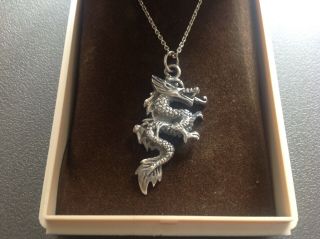 Vintage Silver 925 Dragon Pendant And Chain